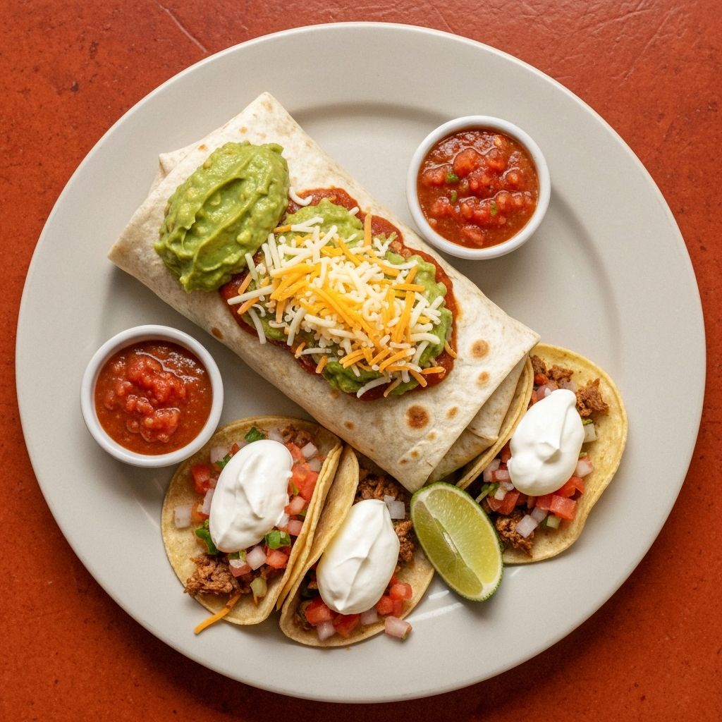Fresh burrito and tacos platter ready for takeaway packaging